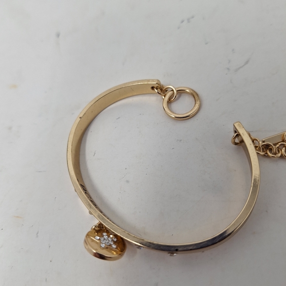 BCBGeneration Star Dangle Charm Gold Tone Cuff Rhinestone Bangle Bracelet - Picture 8 of 9